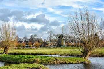 Kite mill Voorburg Leidschendam. Typical Dutch landscape with traditional Dutch windmill in The Netherlands, Holland, Europe