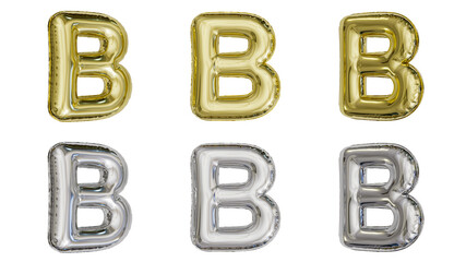 aluminum foil inflated balloon alphabet letter B gold and silver different angles