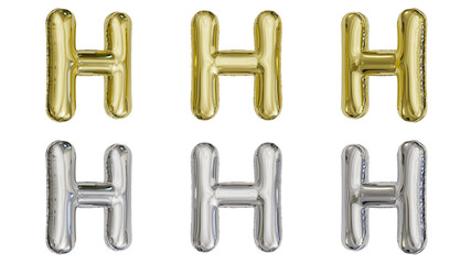 aluminum foil inflated balloon alphabet letter H gold and silver different angles