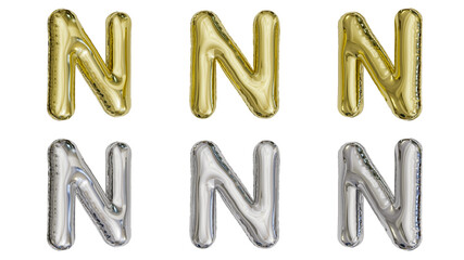 aluminum foil inflated balloon alphabet letter N gold and silver different angles