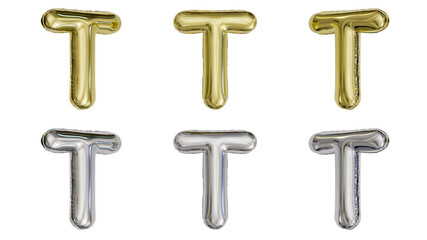 aluminum foil inflated balloon alphabet letter T gold and silver different angles