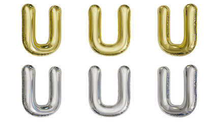 aluminum foil inflated balloon alphabet letter U gold and silver different angles