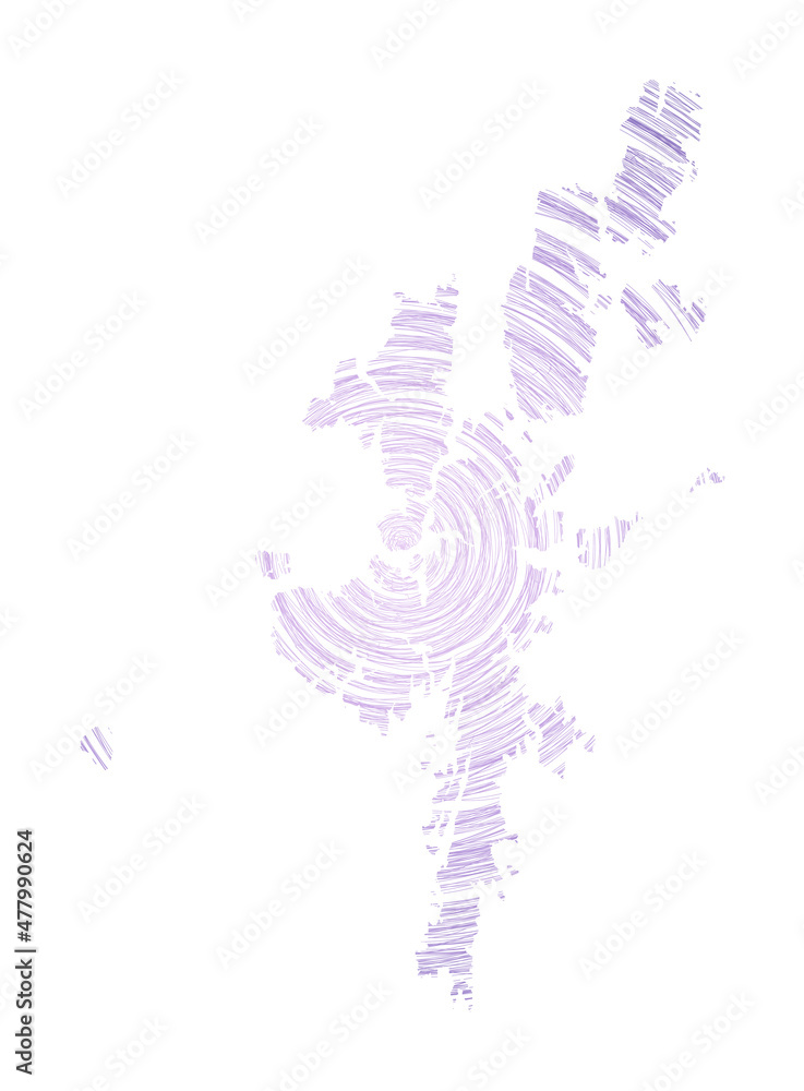 Poster mainland map filled with concentric circles. sketch-style circles in the shape of the island. vector