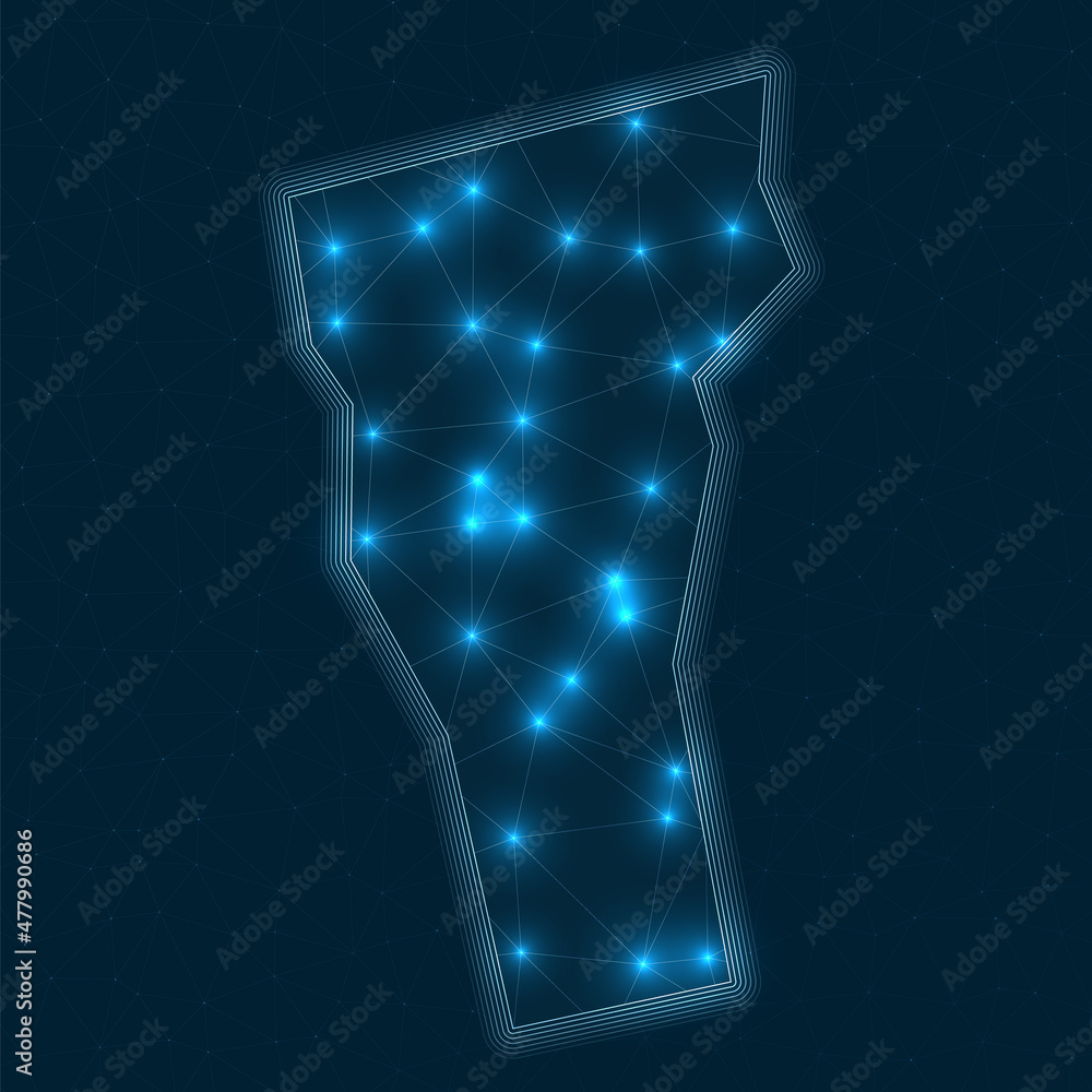 Poster vermont network map. abstract geometric map of the us state. digital connections and telecommunicati