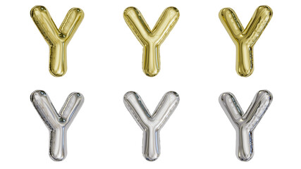 aluminum foil inflated balloon alphabet letter Y gold and silver different angles © Michael Niessen