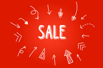 word SALE on red background and arrows