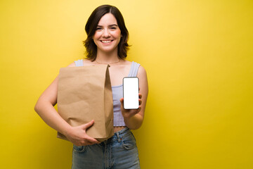 Young woman with takeout food