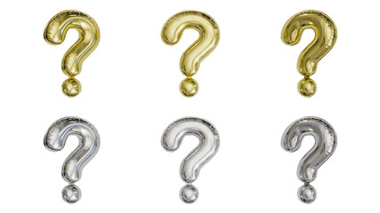 aluminum foil inflated balloon alphabet interrogation point gold and silver different angles