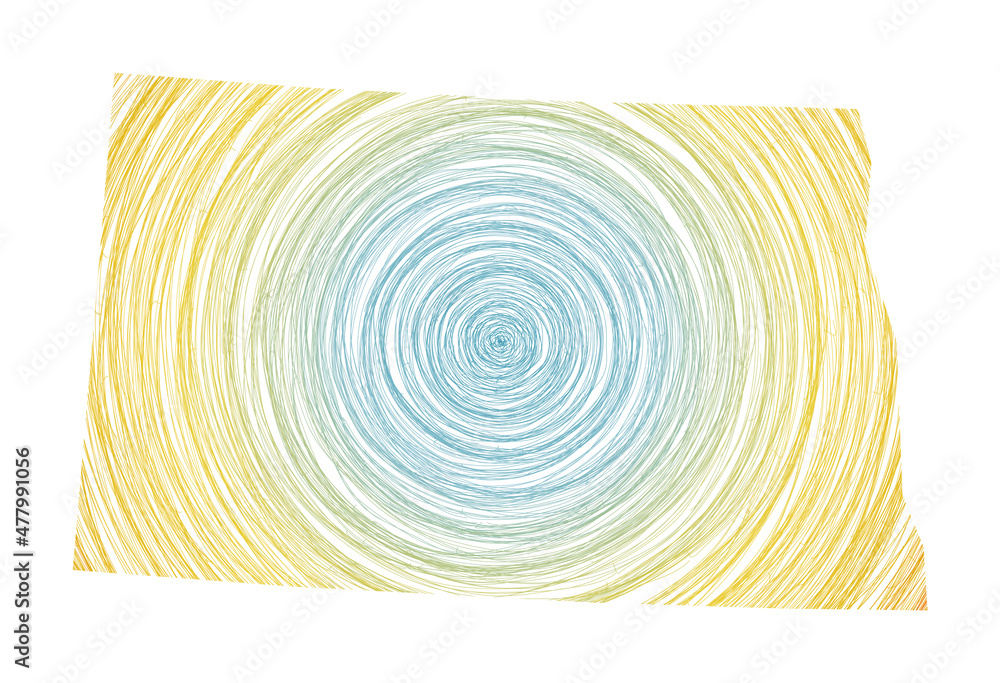 Poster north dakota map filled with concentric circles. sketch-style circles in the shape of the us state. 