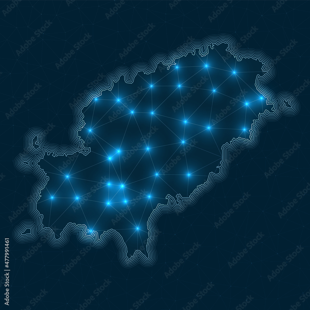 Poster ibiza network map. abstract geometric map of the island. digital connections and telecommunication d