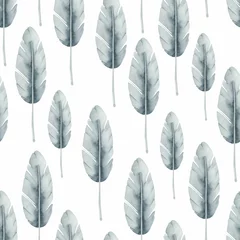 Printed roller blinds White Blue grey feather watercolor seamless pattern 