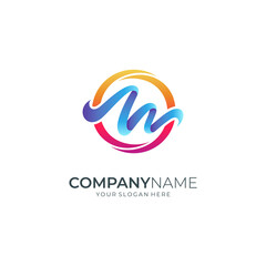 Obraz premium M logo in minimalist style with circle background, initial letter M logo template with gradient colors