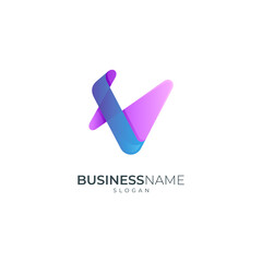 simple letter V logo, V initial logo in gradient blue and purple colors