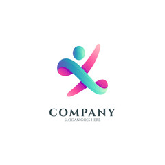 creative and active people template logo in simple shape and gradient color