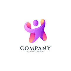 happy people template logo in simple shape and gradient color