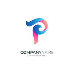 Obraz premium letter P logo with waves, creative initial P logo with simple shape