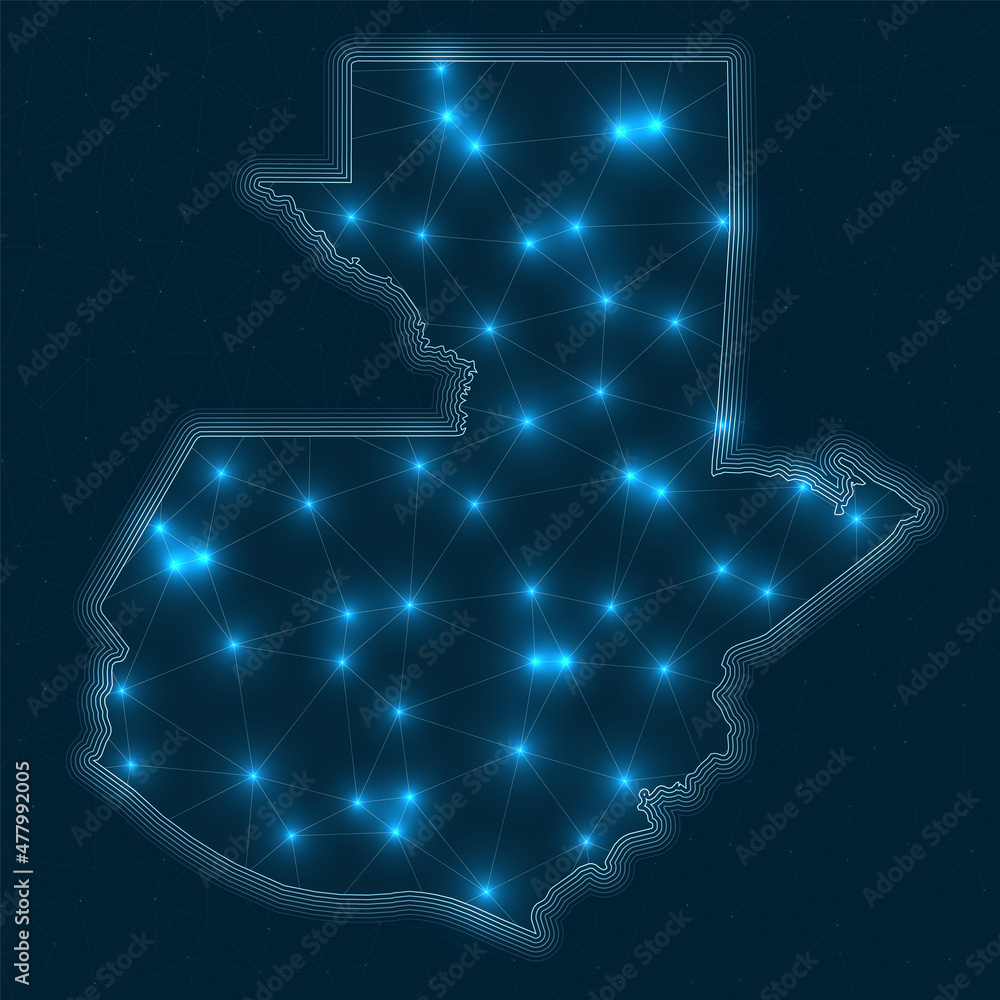 Poster guatemala network map. abstract geometric map of the country. digital connections and telecommunicat