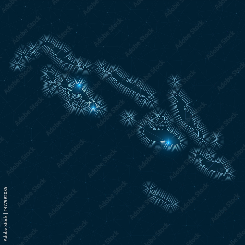 Aufkleber solomon islands network map. abstract geometric map of the country. digital connections and telecomm