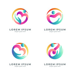 a set of people and hands logos, collection of health care logo templates, social care symbols