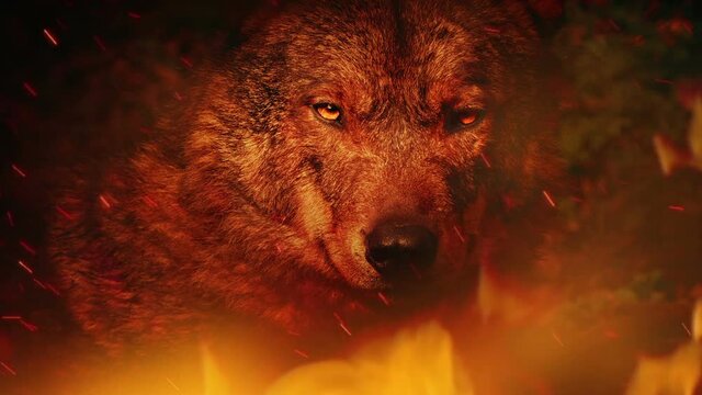Wolf Growling In Raging Fire