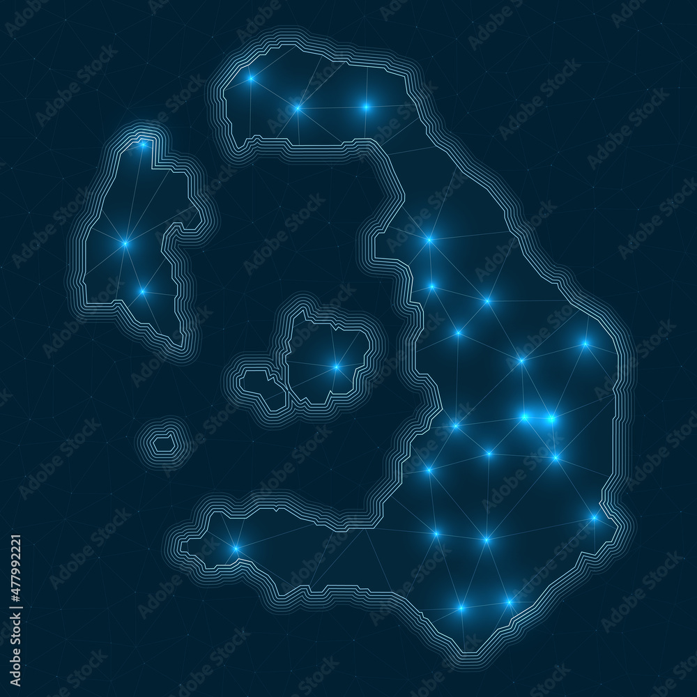 Poster santorini network map. abstract geometric map of the island. digital connections and telecommunicati
