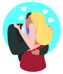 Flat  illustration of the  
Young couple.
Romantic kissing.