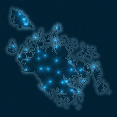 Cat Ba Island network map. Abstract geometric map of the island. Digital connections and telecommunication design. Glowing internet network. Creative vector illustration.