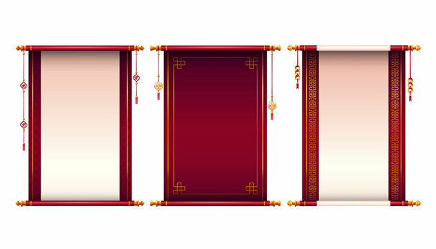 Festive chinese scrolls set, vector blank mockup