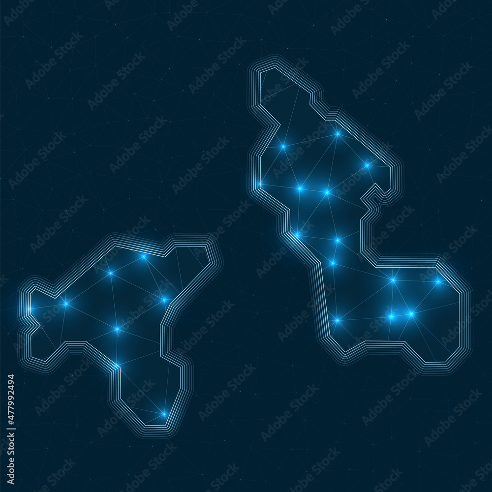 Poster cooper island network map. abstract geometric map of the island. digital connections and telecommuni