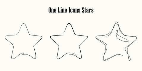 Continuous line drawing icon set of star. Minimalist elegant illustrations made of one line for web design, books, posters and postcards