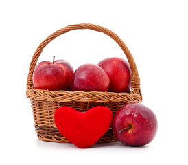 Apples in the basket with heart.