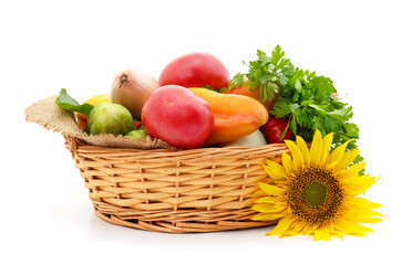 Different ripe vegetables in the cart.