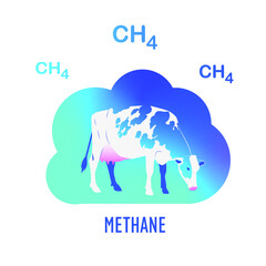 Methane emissions illustration with cow and gradient. Science vector illustration for diagram, website and statistic
