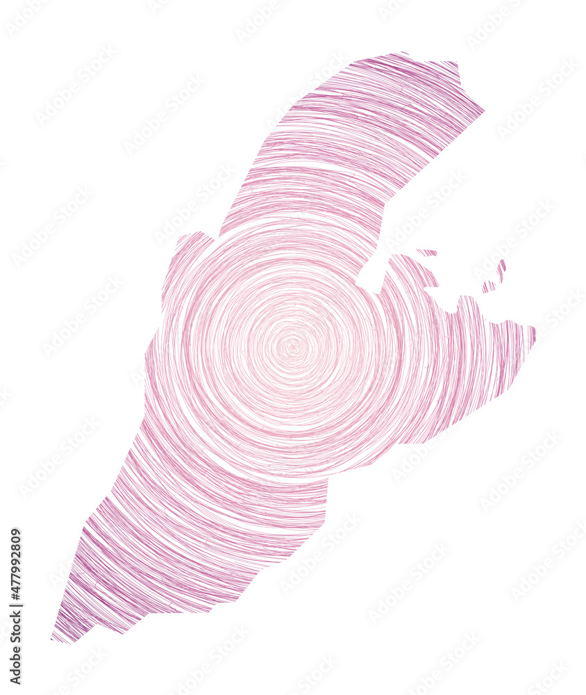 Poster kastellorizo map filled with concentric circles. sketch-style circles in the shape of the island. ve