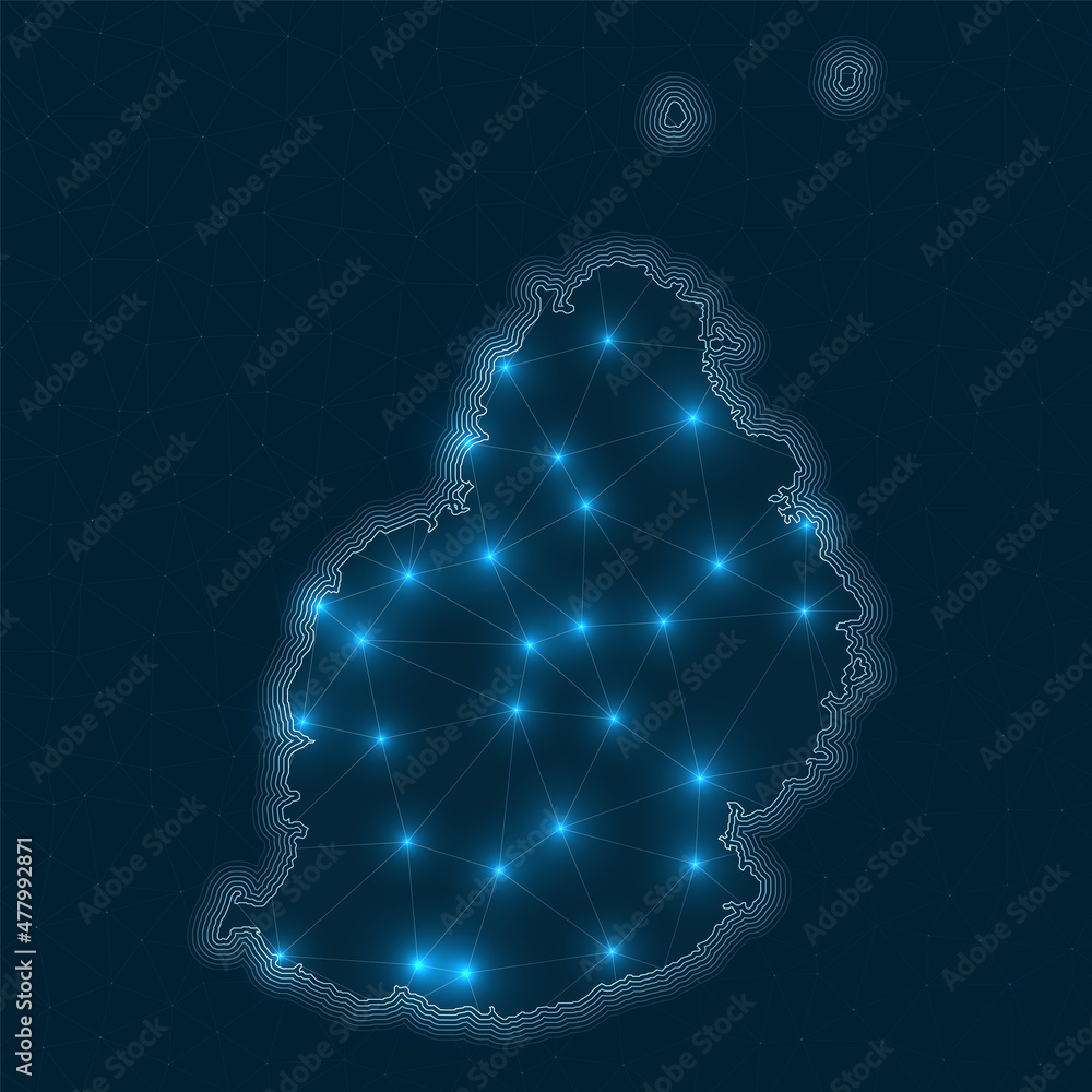 Aufkleber mauritius network map. abstract geometric map of the island. digital connections and telecommunicati