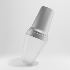  frosted bottle of perfume flying on white background with metallic cap 3d render