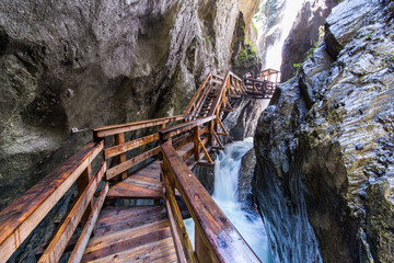 Trail through the impressive Sigmund Thun Klamm Gorge in Salzburg, Austria