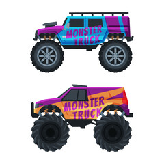 Monster Truck with Four-wheel Steering and Oversized Tires for Competition and Entertainment Vector Set © topvectors