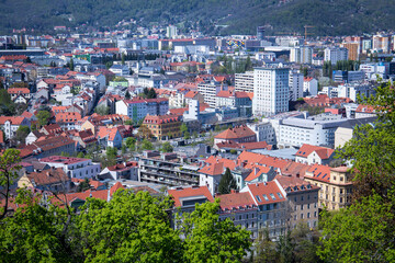 Fototapeta na wymiar Aerial view over the city of Graz in Austria 