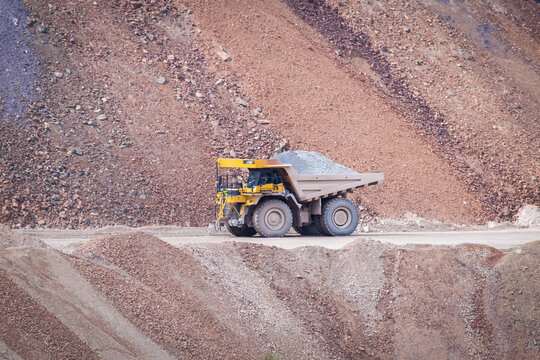 Mining truck working at the iron mining area Erzberg in Austria