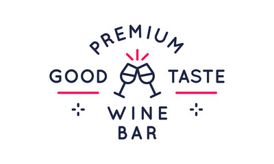 Wine bar logo, icon. Clinking wine glasses designed for vineyards, wineries, wine shops and stores. Vector illustration