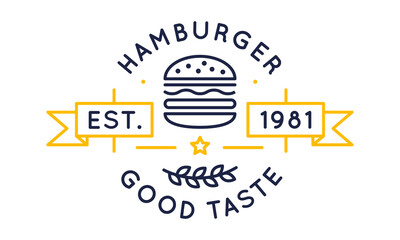 Hamburger logo, icon.  Lined hamburger icon designed for related steak houses and restaurants. Vector illustration