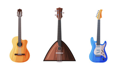 Balalaika and Guitar as String Musical Instrument Vector Set