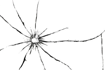 Broken window, background of cracked glass. Abstract texture on white background
