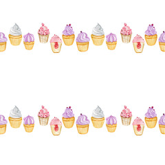 Seamless border ornament food illustration by hand of a muffin