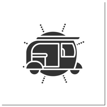 Auto rickshaw glyph icon. Popular motorbike asian taxi. Delhi city transport. Indian heritage, culture, esthetics, traditions and customs.Filled flat sign. Isolated silhouette vector illustration