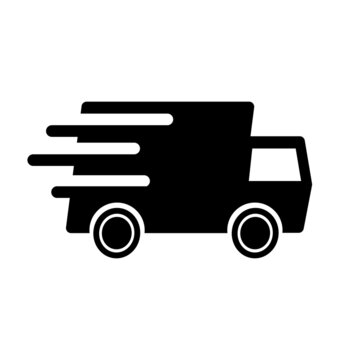 Fast moving shipping delivery truck line art vector icon for transportation apps and websites