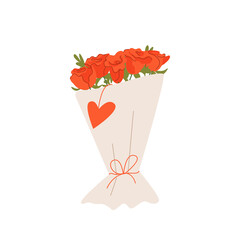 Valentine's day. Romantic bouquet of red roses. Flowers, heart. February 14. Vector cute illustration for postcard or poster