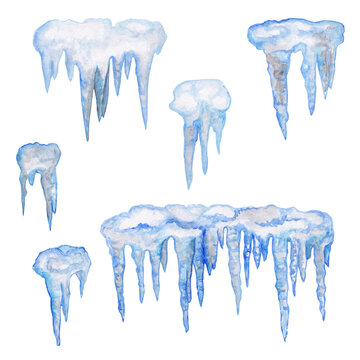 Hand drawn watercolor icicles