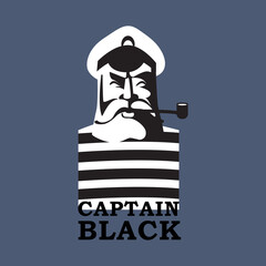 The head of a sailor, a captain with a smoking pipe. Logo, sign, icon. Vector illustration.
